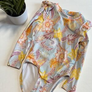 Snapper Rock Kids Rashguard with Yellow and Pink Floral Design